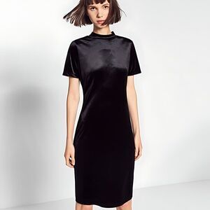 Like New Zara Womens Black Velour Mock Neck Midi Bodycon Dress